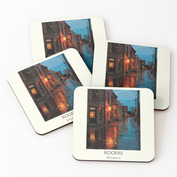 Item preview, Rogers Arkansas Rainy Street Art Print designed and sold by TuncGK.