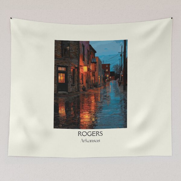 Item preview, Rogers Arkansas Rainy Street Art Print designed and sold by TuncGK.