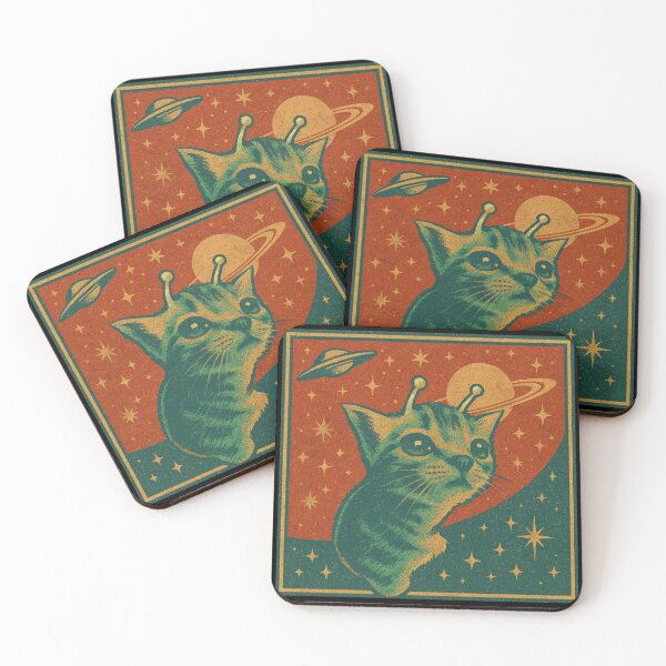 Item preview, Alien Cat with Saturn & UFO Retro Cosmic Vintage Style designed and sold by Bongocomic.