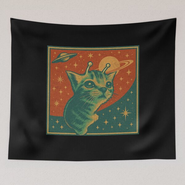 Item preview, Alien Cat with Saturn & UFO Retro Cosmic Vintage Style designed and sold by Bongocomic.