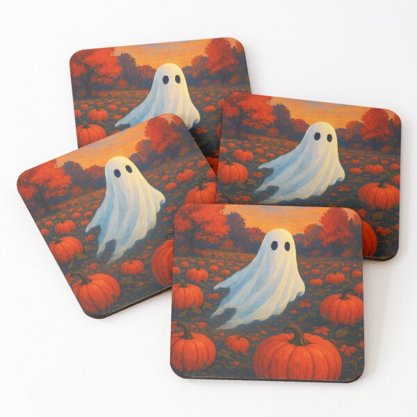 Item preview, Ghost on the Pumpkin Field – Cute Eerie Autumn Illustration designed and sold by EmeraldeaArt.