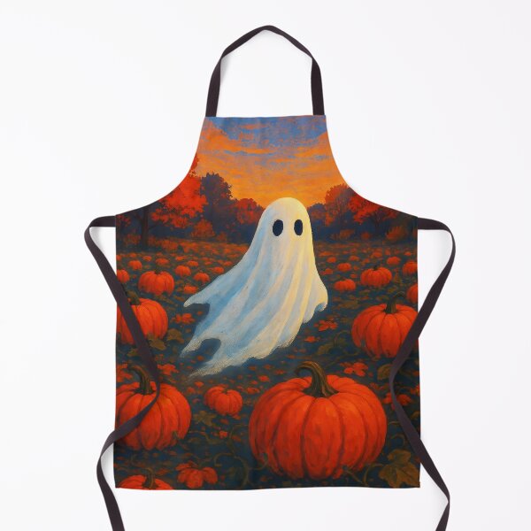 Item preview, Ghost on the Pumpkin Field – Cute Eerie Autumn Illustration designed and sold by EmeraldeaArt.