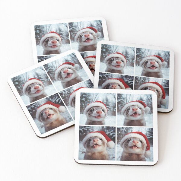 Artikelvorschau, Lustiges Frettchen-Weihnachtsfoto – Süßes Frettchen mit Weihnachtsmütze entworfen und verkauft von RockFireMerch.