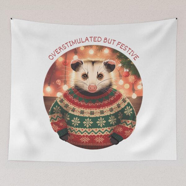 Item preview, Overstimulated But Festive – Funny Opossum Holiday Chaos Design designed and sold by jelonkaa.