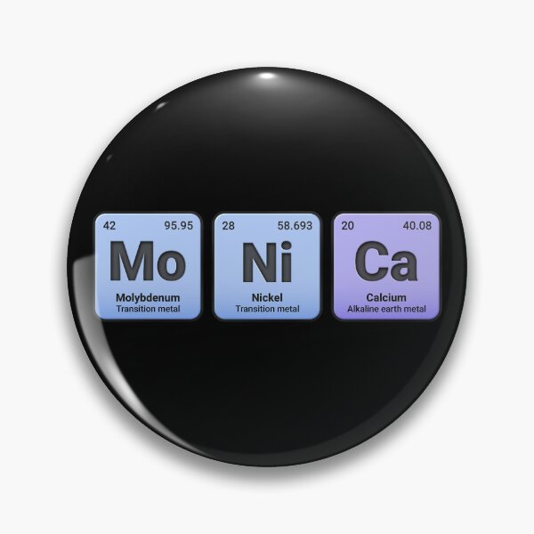 Artikelvorschau, Monica, individueller Name aus Elementen des Periodensystems, personalisiertes Chemie-Design, wissenschaftliches Geschenk für Nerds und Studenten entworfen und verkauft von chipmuckdesignn.