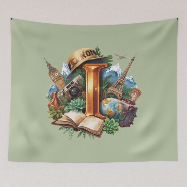 Item preview, Adventure Awaits – Vintage Travel Letter I Monogram | Wanderlust Globe & Airplane Design for Explorers and Dreamers designed and sold by AmenAlways.