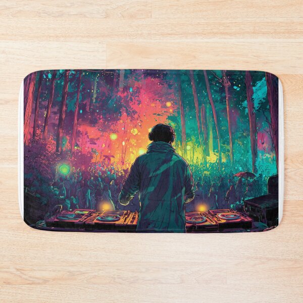 Item preview, DJ in the neon forest – Psytrance festival illustration designed and sold by Meiersbeste.