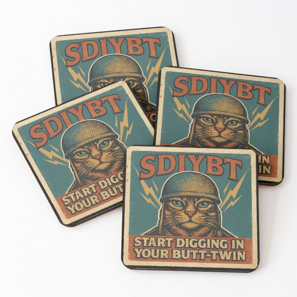 Item preview, Butt-Twin Cat Meme SDIYBT Start Digging In Your Butt-Twin Retro War Propaganda Style designed and sold by Bongocomic.