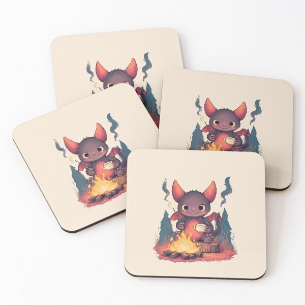 Item preview, Little Dragon with Marshmallow – Dark Cute Campfire Illustration designed and sold by Meiersbeste.