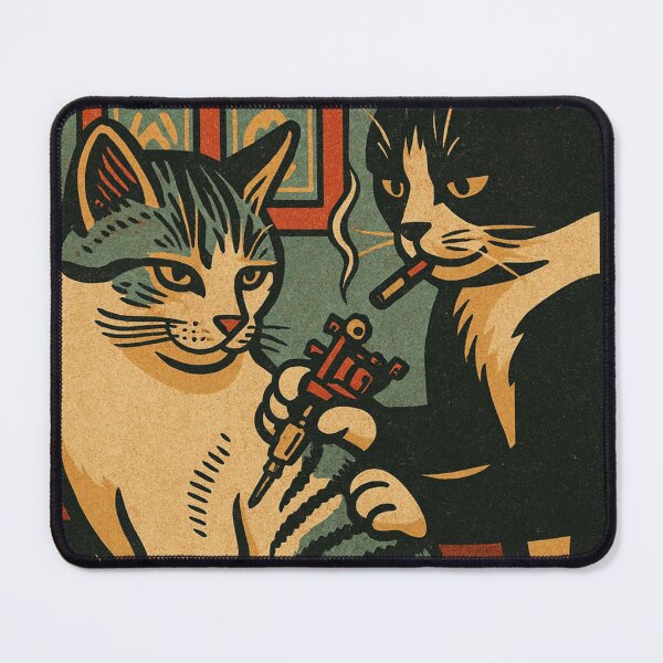 Item preview, Funny Meme Cat Tattoo Parlor Vintage Meme Art of Smoking Tattooist designed and sold by Bongocomic.