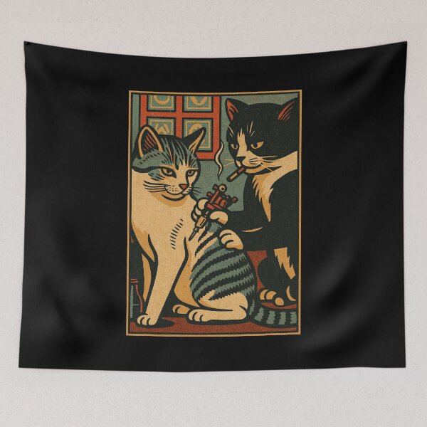 Item preview, Funny Meme Cat Tattoo Parlor Vintage Meme Art of Smoking Tattooist designed and sold by Bongocomic.