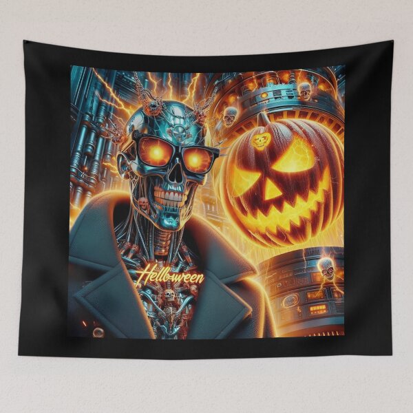 Item preview, Cyberpunk Cyborg Pumpkin Industrial Horror designed and sold by Voodoo Store Paranormal Collections.