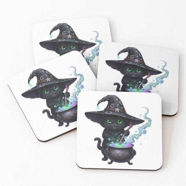 Item preview, Cute Black Kitten Witch Brewing Potion Art designed and sold by DisignByPrince.