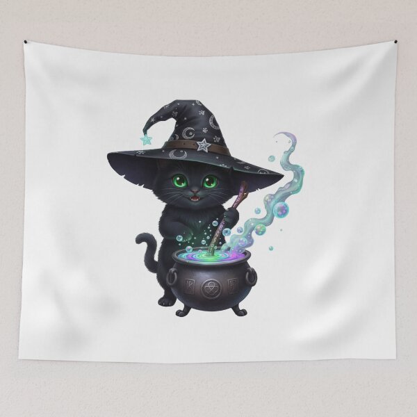 Item preview, Cute Black Kitten Witch Brewing Potion Art designed and sold by DisignByPrince.
