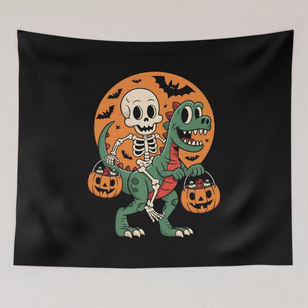 Item preview, Skeleton Riding Vampire Dinosaur T rex Halloween Pumpkin designed and sold by BakeryDozen.
