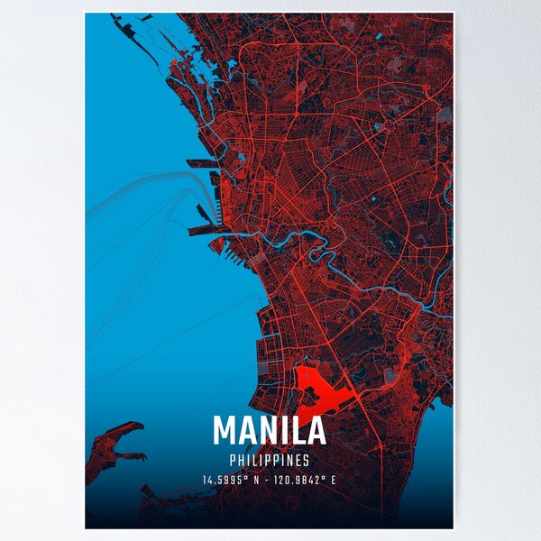 Item preview, Manila Red & Blue Minimalist Map designed and sold by HomeLivingCo.