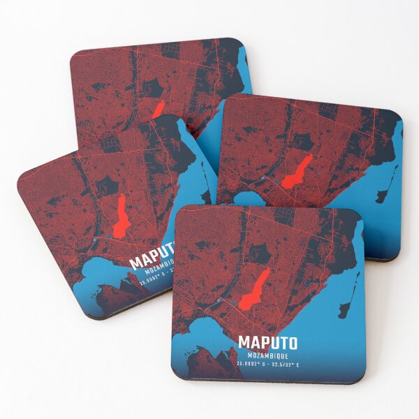 Item preview, Maputo Red & Blue Minimalist Map designed and sold by HomeLivingCo.
