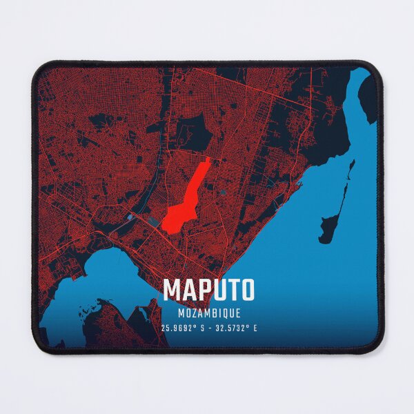 Item preview, Maputo Red & Blue Minimalist Map designed and sold by HomeLivingCo.