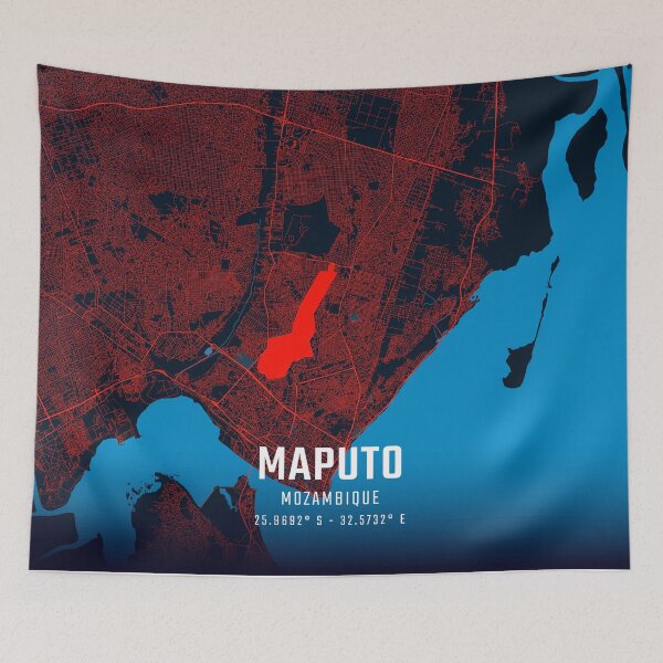 Item preview, Maputo Red & Blue Minimalist Map designed and sold by HomeLivingCo.