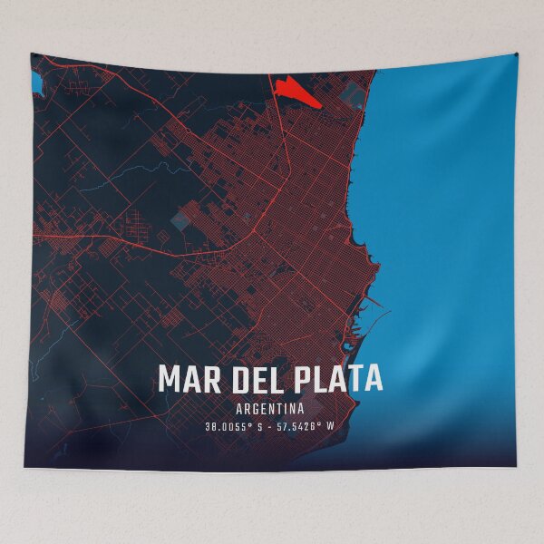 Item preview, Mar del Plata Red & Blue Minimalist Map designed and sold by HomeLivingCo.
