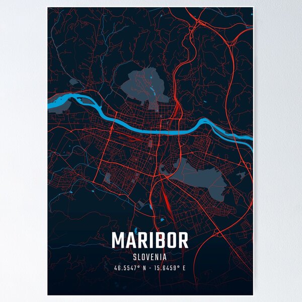 Item preview, Maribor Red & Blue Minimalist Map designed and sold by HomeLivingCo.