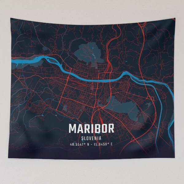 Item preview, Maribor Red & Blue Minimalist Map designed and sold by HomeLivingCo.