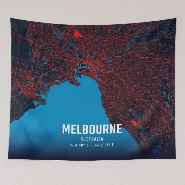Item preview, Melbourne Red & Blue Minimalist Map designed and sold by HomeLivingCo.
