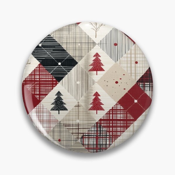 Artikelvorschau, Weihnachts-Patchworkmuster – Nordisches Karomuster mit festlichen Bäumen, gemütliches Feiertagsdesign in Rot und Beige entworfen und verkauft von DariaProf.