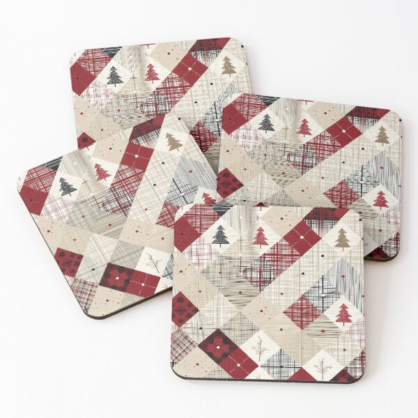 Item preview, Christmas Patchwork Pattern – Nordic Plaid with Festive Trees, Red and Beige Cozy Holiday Design designed and sold by DariaProf.