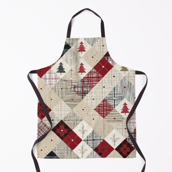 Artikelvorschau, Weihnachts-Patchworkmuster – Nordisches Karomuster mit festlichen Bäumen, gemütliches Feiertagsdesign in Rot und Beige entworfen und verkauft von DariaProf.