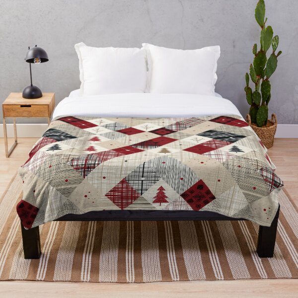 Item preview, Patrón de patchwork navideño: cuadros nórdicos con árboles festivos, diseño navideño acogedor en rojo y beige. designed and sold by DariaProf.