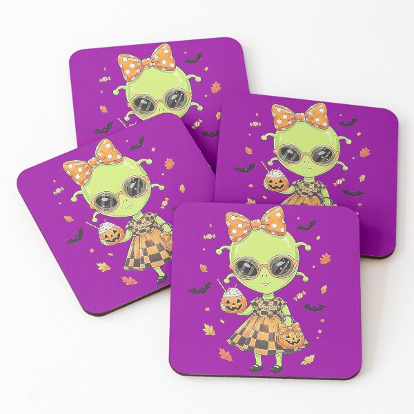 Item preview, Cute Halloween Alien Sticker | Pastel Orange & Black Kawaii Alien with Pumpkin Drink | Cozy Fall Aesthetic Vinyl Sticker designed and sold by EverStitchStudio ★★★★★.