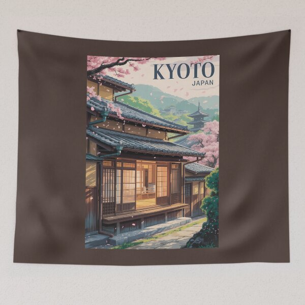 Item preview, Kyoto Japan House Illustration Travel Art Vintage designed and sold by KrisSidDesigns.
