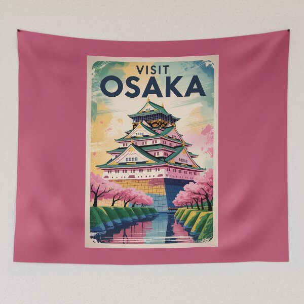 Item preview, Osaka Japan Castle Illustration Travel Art Vintage designed and sold by KrisSidDesigns.