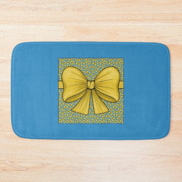 Item preview, Yellow bow with a ribbon on a pattern background of yellow bows on a light blue background designed and sold by Cherevan.