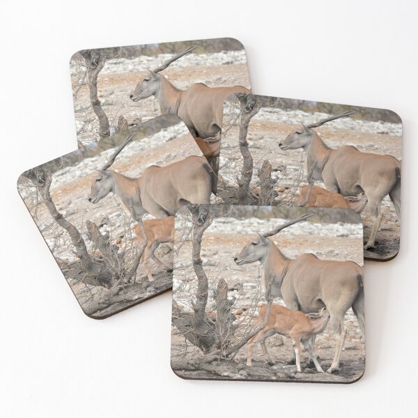 Item preview, Tender Moment in the Dust — Eland Mother Nursing Her Calf, Etosha designed and sold by DavideAntoniani.