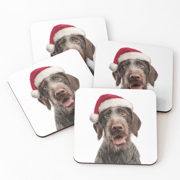 Item preview, German Wirehaired Pointer with Christmas Hat – Festive German Wirehaired Pointer Xmas Design designed and sold by LazyOwlStore.
