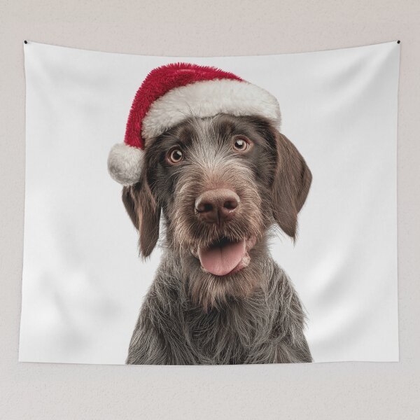 Item preview, German Wirehaired Pointer with Christmas Hat – Festive German Wirehaired Pointer Xmas Design designed and sold by LazyOwlStore.
