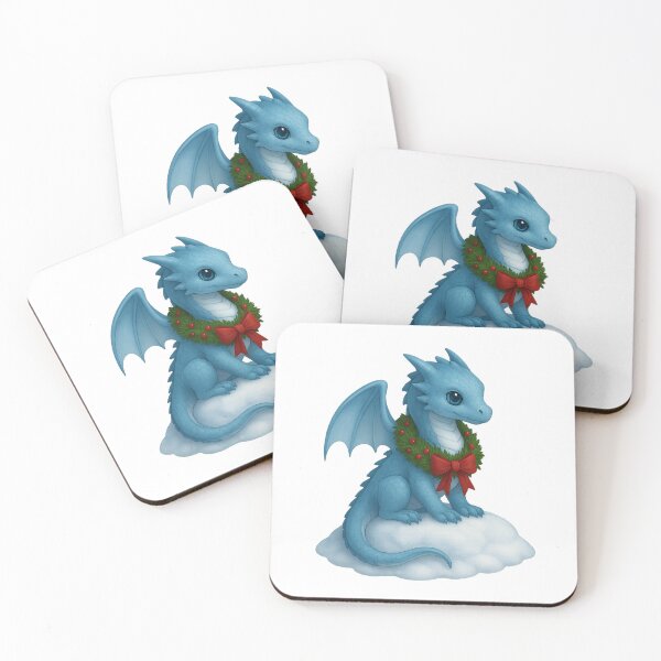 Item preview, Blue Christmas Dragon Sitting on Snow  Cute Winter Fantasy Art designed and sold by Hatchling Hollow.