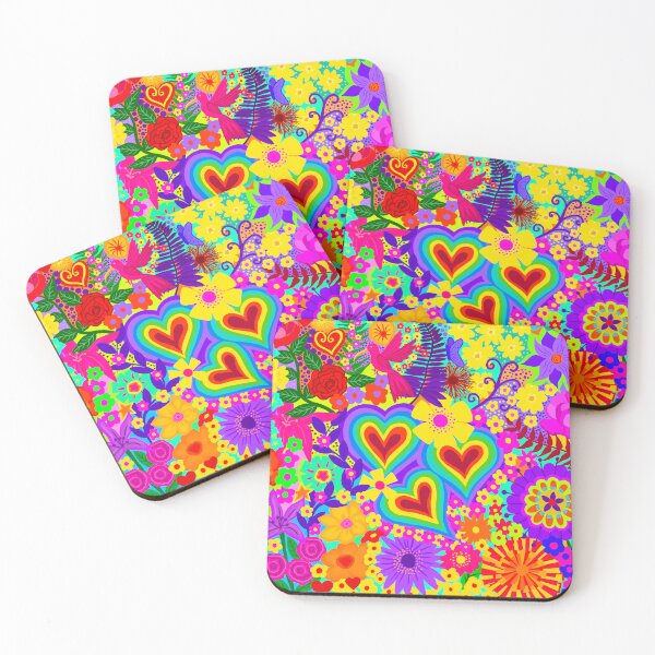 Item preview, Rainbow Heart Flower Power Pattern | Colorful Retro Psychedelic Art designed and sold by Vividality.