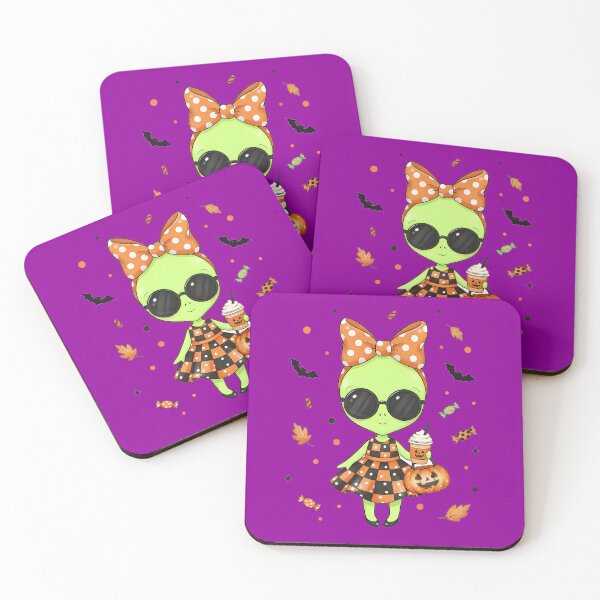 Item preview, Cute Halloween Alien Sticker | Pastel Orange & Black Kawaii Alien with Pumpkin Drink | Cozy Fall Aesthetic Vinyl Sticker designed and sold by EverStitchStudio ★★★★★.
