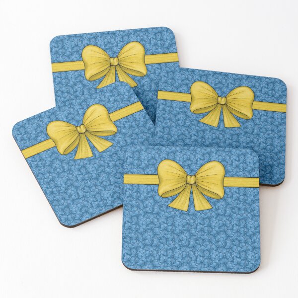 Item preview, Yellow bow with a ribbon on a pattern background from blue bows designed and sold by Cherevan.
