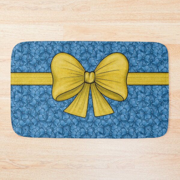 Item preview, Yellow bow with a ribbon on a pattern background from blue bows designed and sold by Cherevan.