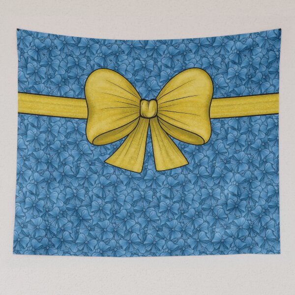 Item preview, Yellow bow with a ribbon on a pattern background from blue bows designed and sold by Cherevan.