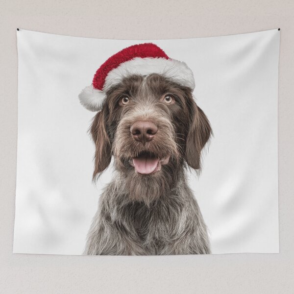 Item preview, Wirehaired Pointing Griffon with Christmas Hat – Festive Wirehaired Pointing Griffon Xmas Design designed and sold by LazyOwlStore.
