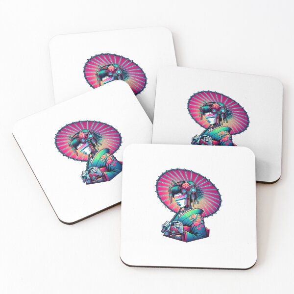 Item preview, Neon Cyberpunk Geisha with Parasol — Pink and Teal Synthwave Art designed and sold by Colorful-Garden.