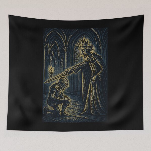 Item preview, Castlecore – The Knighthood Rite – Woodcut Illustration • Vintage Print Aesthetic designed and sold by JacobKAurumhead.