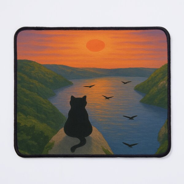 Item preview, Cat contemplating nature - sunset - animals - landscape designed and sold by Doce Caos Criativo.