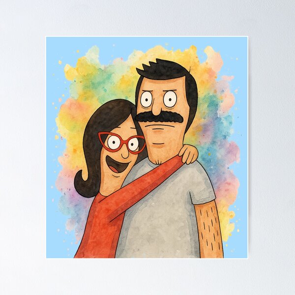Item preview, Bob and Linda Belcher Watercolor Hug | Funny Whimsical Bob’s Burgers Fan Art designed and sold by Beezy-Kneez.