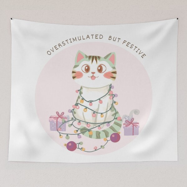 Item preview, Overstimulated But Festive – Funny Cat Christmas Lights Design designed and sold by jelonkaa.